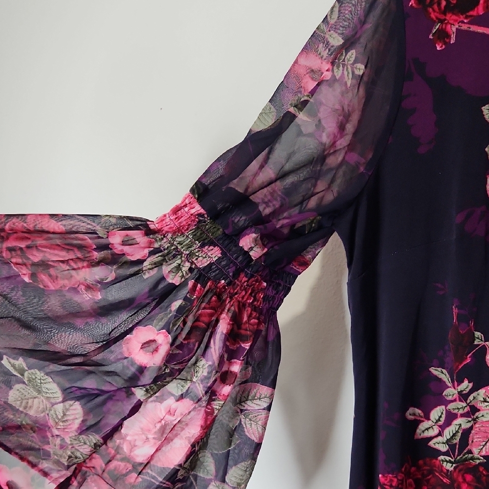 Roz & Ali Long Sleeve Floral Dress in Pink and Purple - Picture 5 of 7